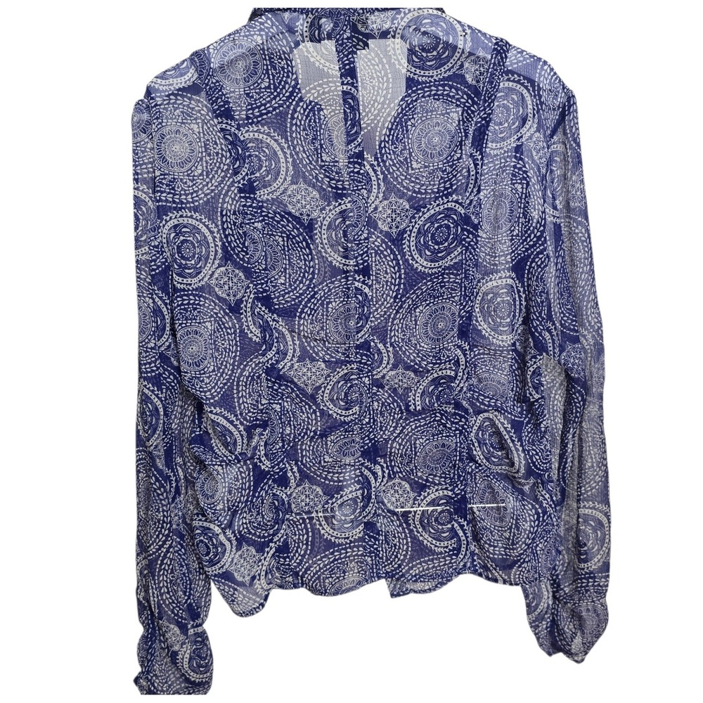 Cruel Girl Blue Paisley Mandala Sheer Gauze Blouse L Western Boho Cowgirl - Picture 3 of 7